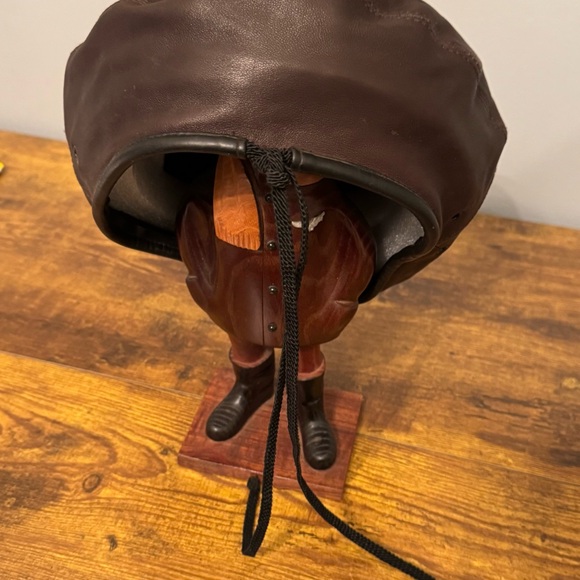 Eric Javits Brown Leather Beret Hat Vintage Drawstring Riding Style L - Picture 5 of 10